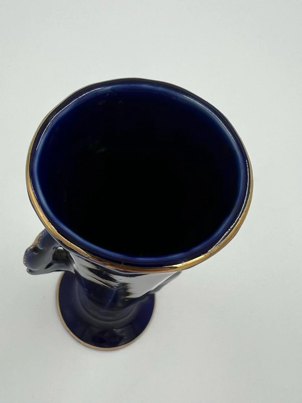 Vintage Cobalt Blue Peacock & Floral Gold Accents Bud Vase Japan 4.75” Tall